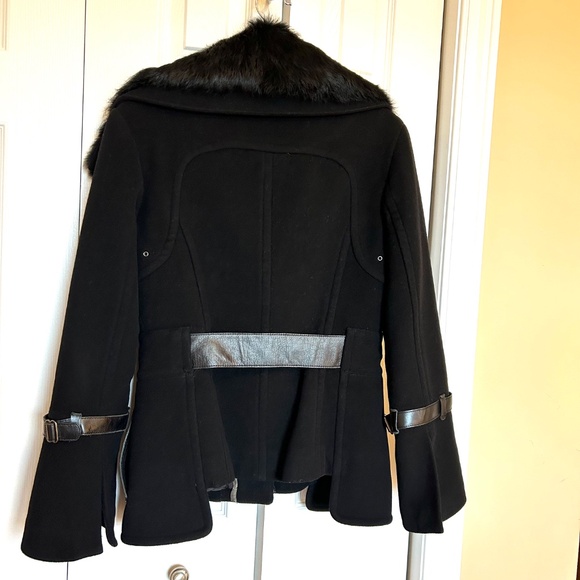 Rudsak Fitted Cropped Wool Jacket Leather Trim Bell Sleeves Black Size S - Picture 3 of 16
